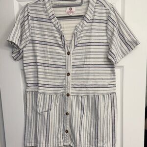 Marleylilly Striped Short Sleeve Blouse - Navy and White